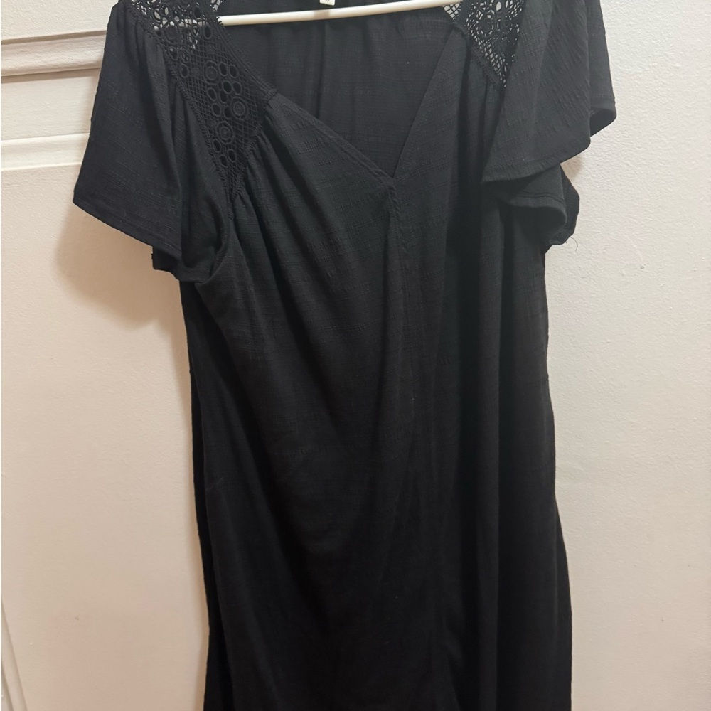 Max Studio Black Mini Dress with Lace Shoulders